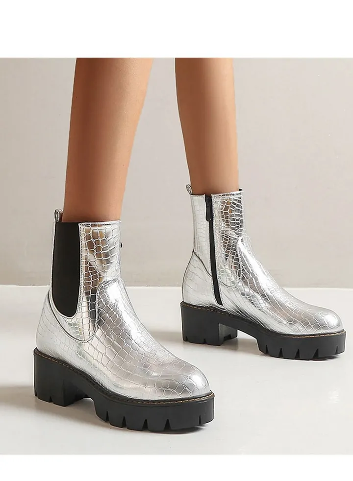 Fashion Ankle Boots Silver