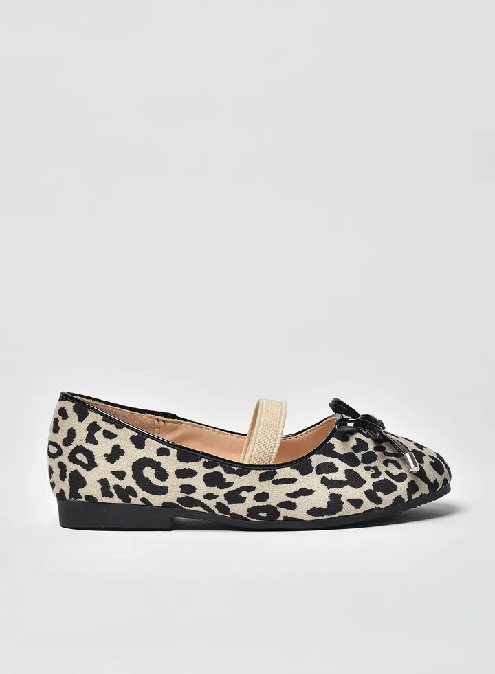 Animal Printed Flat Ballerinas Beige