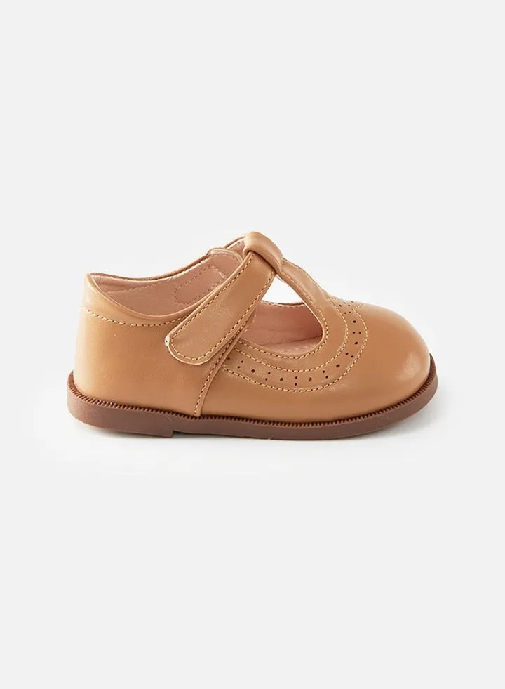 Children's Casual Flat Soft Leather Shoes-Brown