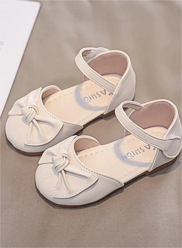 Girls' Closed Toe Leather Shoes Summer Sandals With Hollowed Out Bows On Both Sides Velcro Closure Design