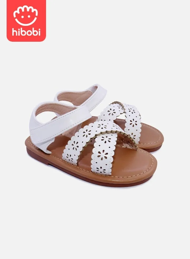 Girls Sandals Flower Girl Dress Shoes Open Toe Kids Summer Flat Sandals - White