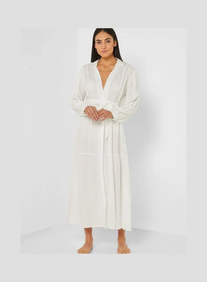Belted Night Robe White