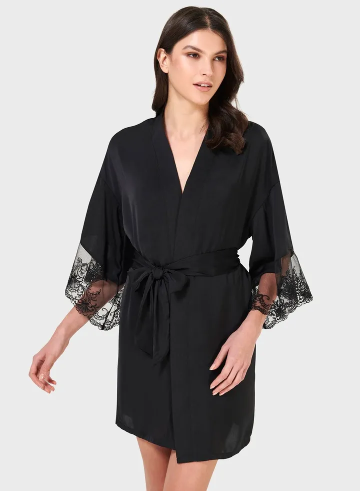 Mesh Sleeve Tie Detail Kimono