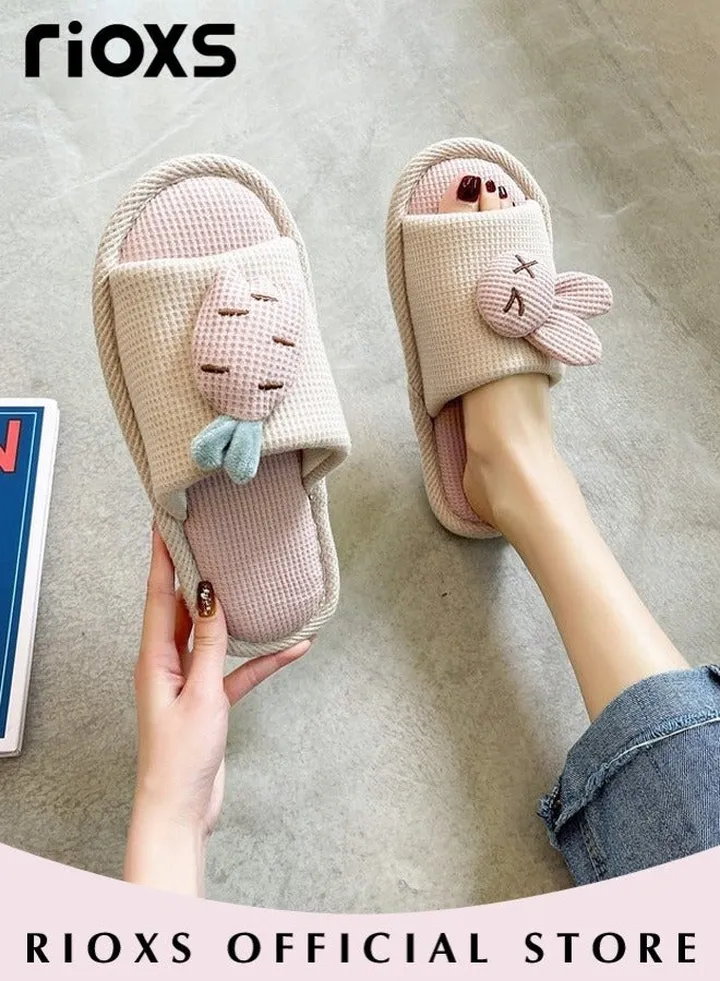 Kids Unisex Cartoon Cotton Linen Slippers Boys Girls Non-Slip Soft Sole Open Toe Slippers For Indoor Or Outdoor Use