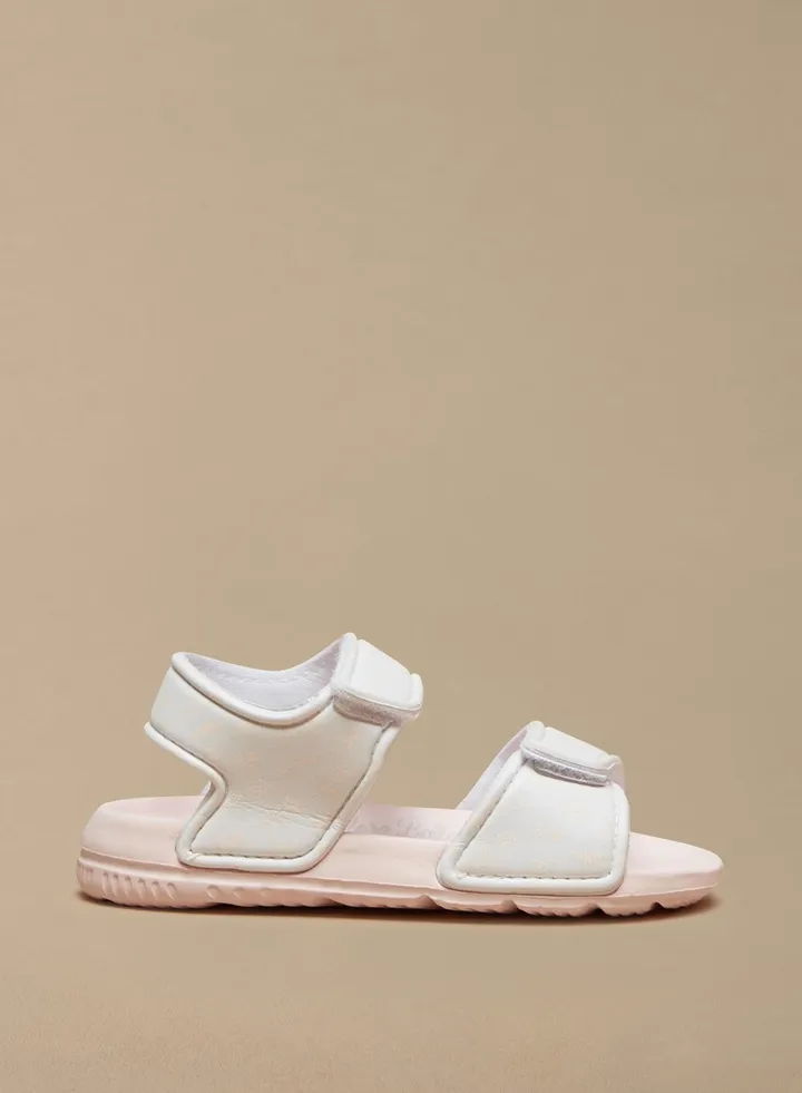 Girls Solid Sandals with Hook and Loop Closure