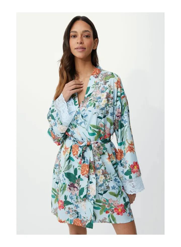 Botanical Floral Woven Wrap With Trim