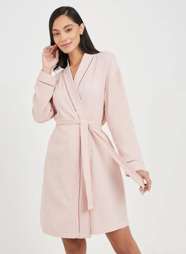 Cotton Gauze Lace Ladder Insert Knee Length Robe