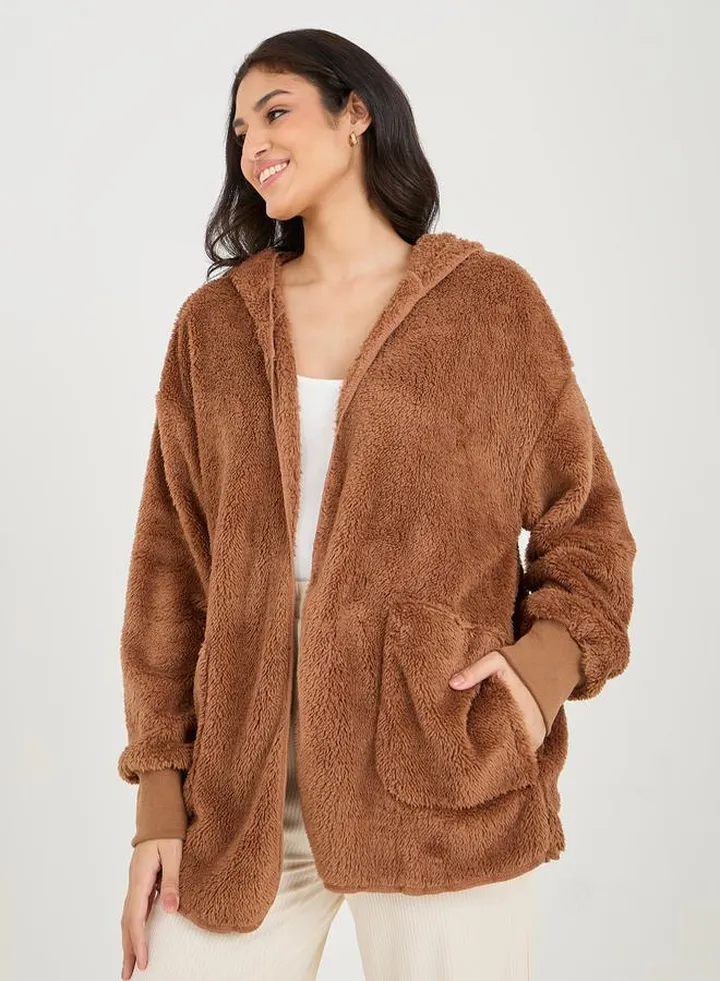 Drop Shoulder Cuff Hooded Robe