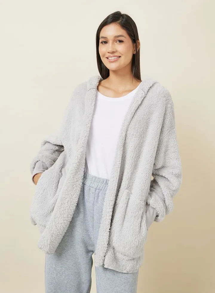 Drop Shoulder Cuff Hooded Robe