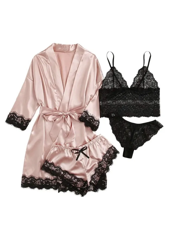 4-piece Women's Lace Sleepwear Set With Robe Summer