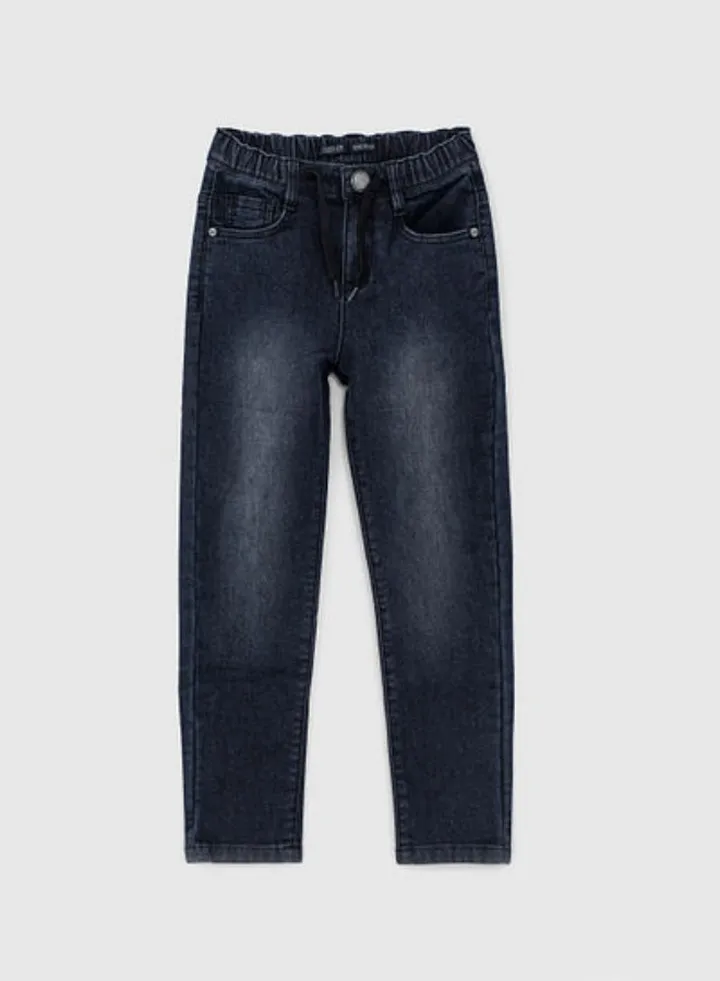 Button Detail Basic Jeans Blue