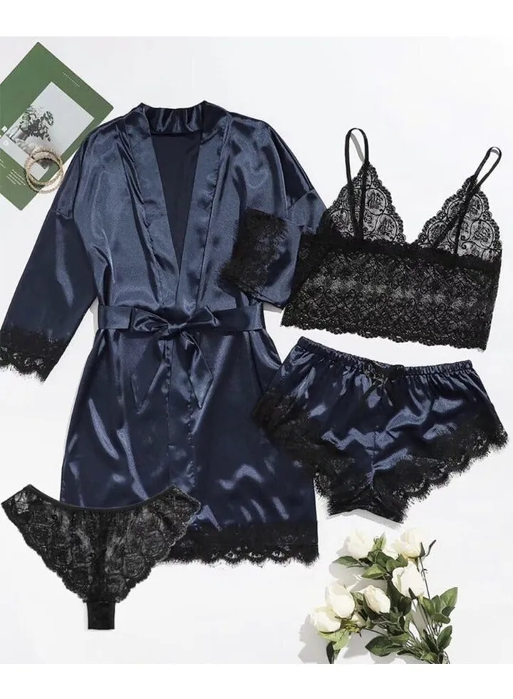 4-piece Women's Lace Sleepwear Set With Robe Summer