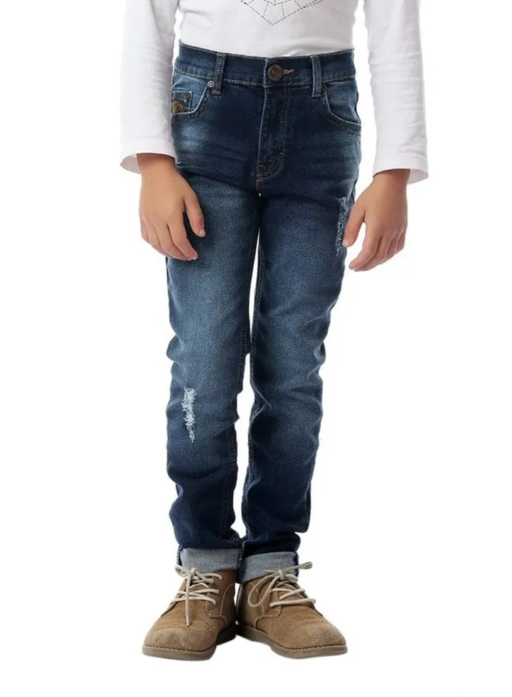 Ripped Mid Rise Jeans Navy Blue Jeans