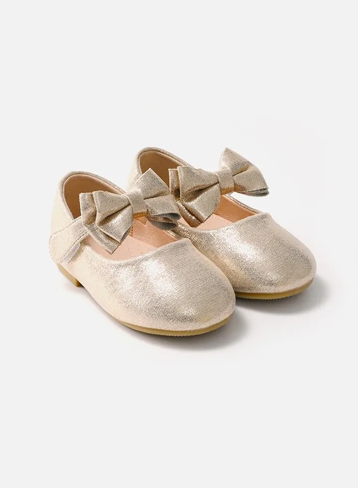 Girls' Leather Flats With bow - Gold