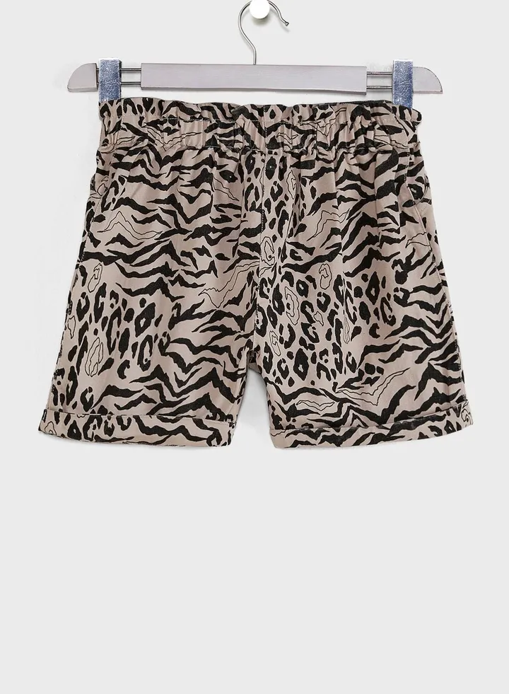 Kids Animal Print Lace Up Shorts