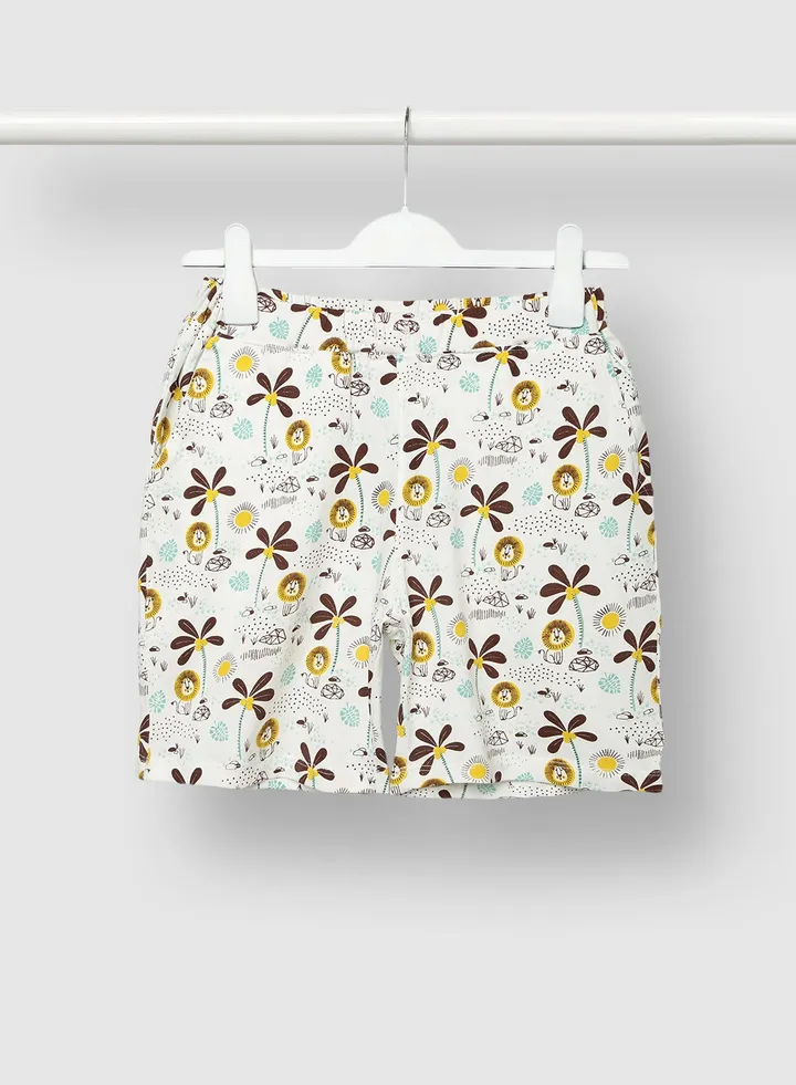 Girls Printed Cotton Lowers Shorts White / Yellow