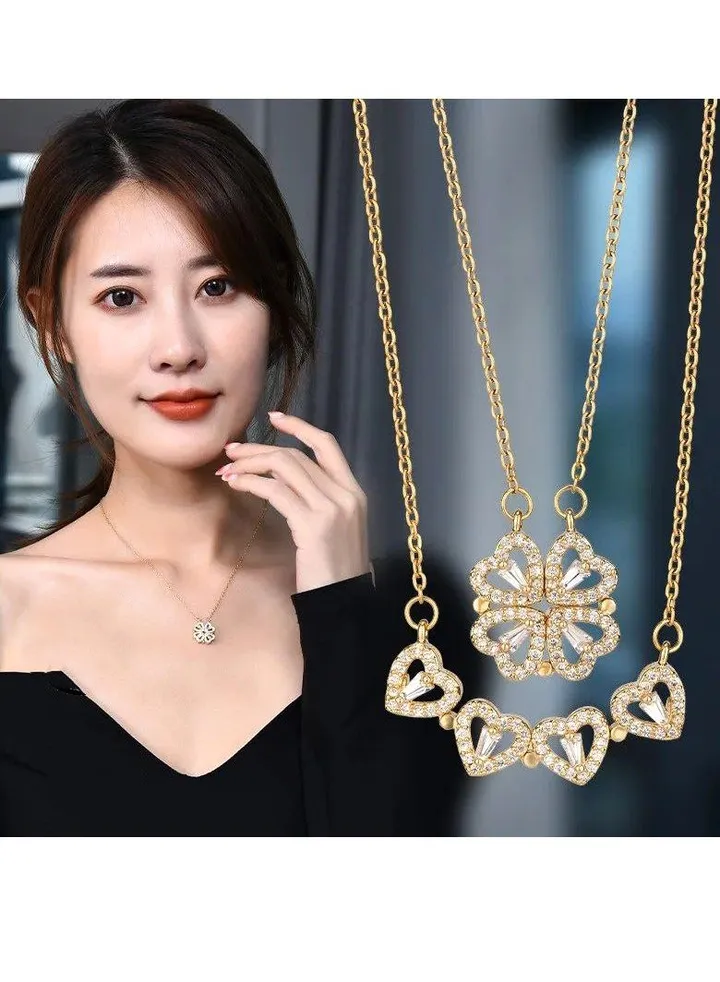Elegant Gold Plated Floral Pendant Necklace Set with Crystals - Dazzling Jewelry for Women, Perfect for Gifting and Special Occasions, High-Quality Craftsmanship, and Durable Design