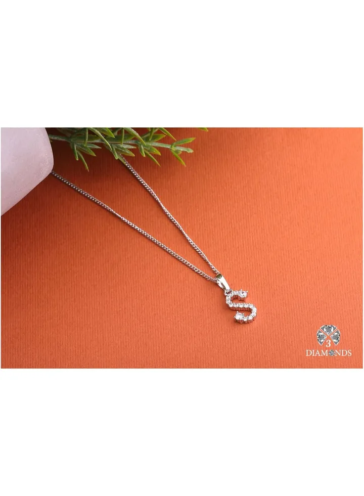 Pendant Necklace For Women Platinum Plated Letter S