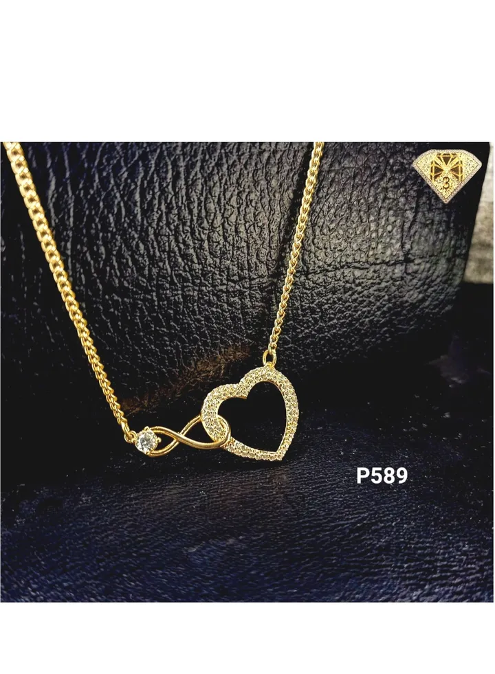 Women's Heart and Infinity Pendant Necklace, Gold Plated