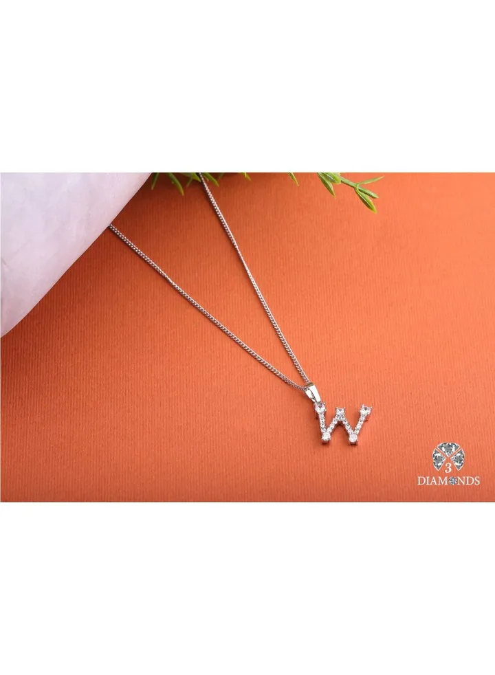 Pendant Necklace For Women Platinum Plated Letter W