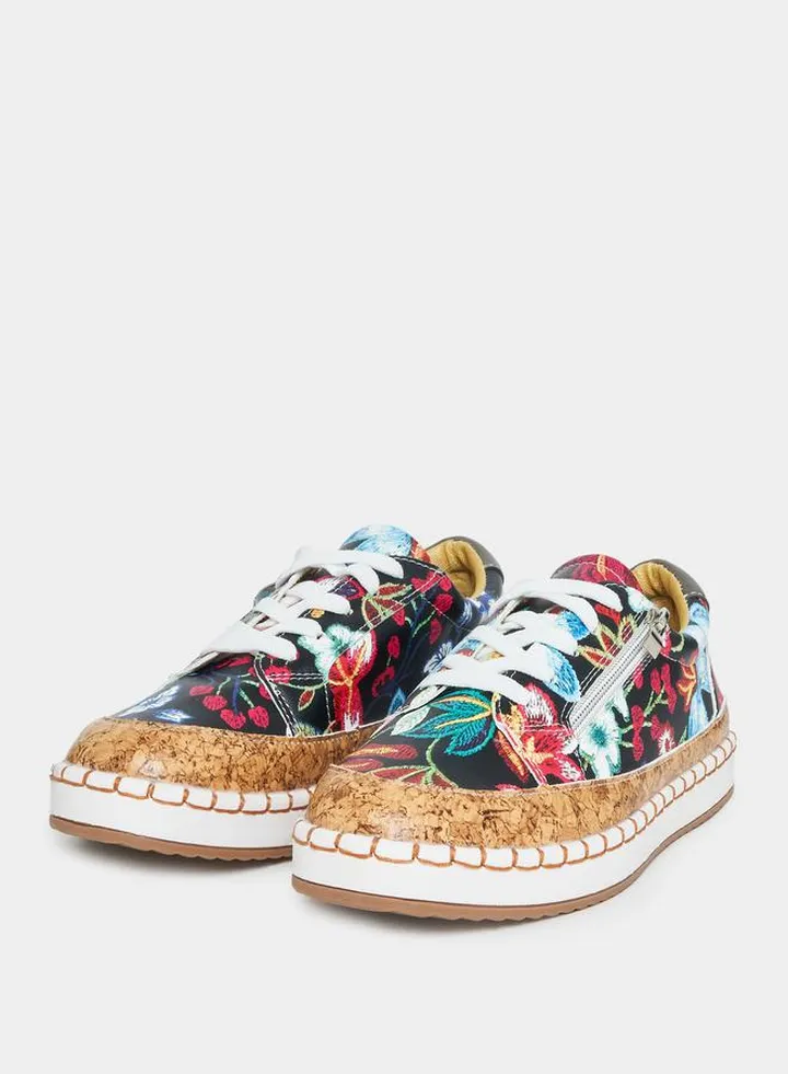 Floral Print Lace Up Casual Shoes