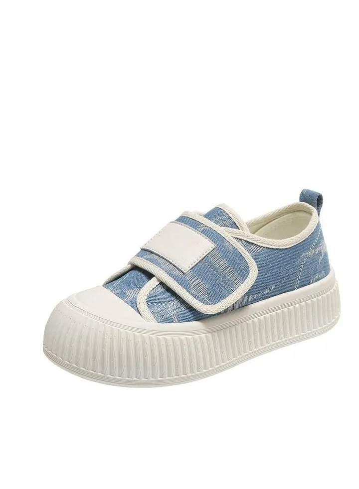 New Thick Soled Small White Shoes Big Canvas Women's Shoes Students Magic Buckle Platform Shoes