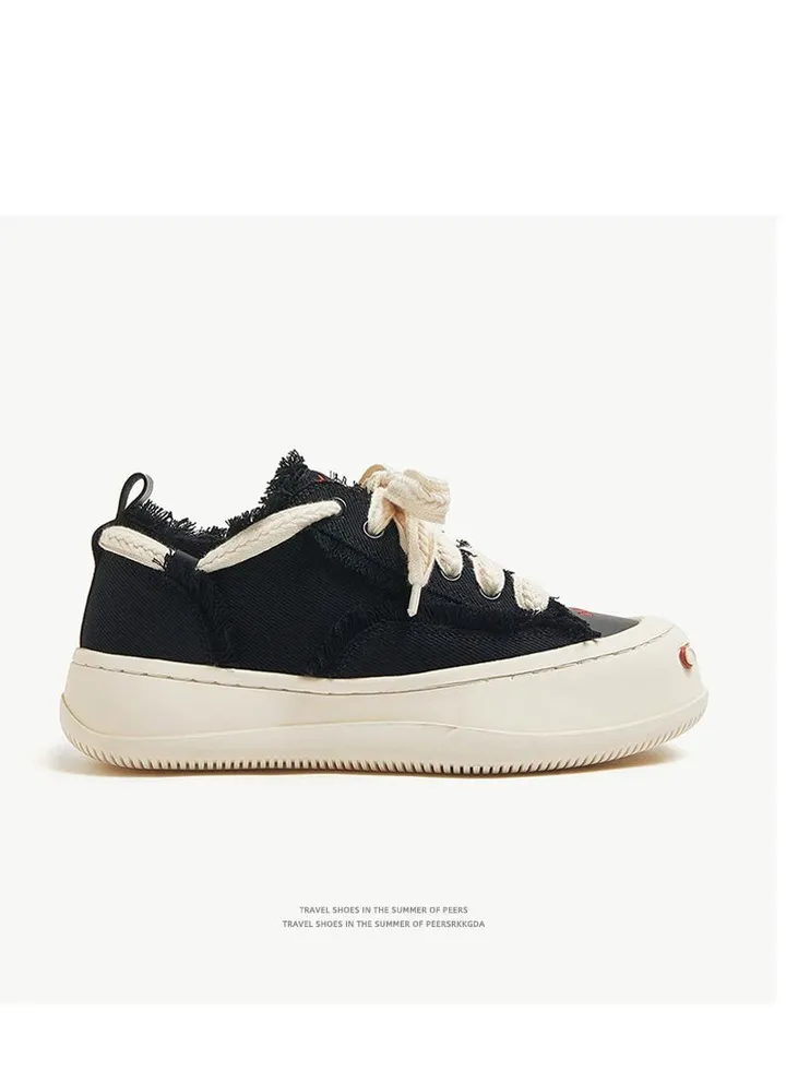 Summer Breathable Open Tide Shoes, Thick Soles Raising Canvas Skateboard Shoes, Small Incense Wind Couple Shoes