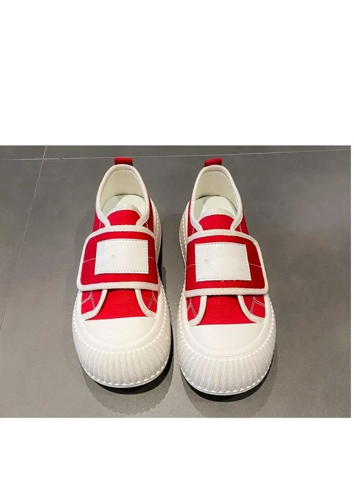 New Thick Soled Small White Shoes Big Canvas Women's Shoes Students Magic Buckle Platform Shoes
