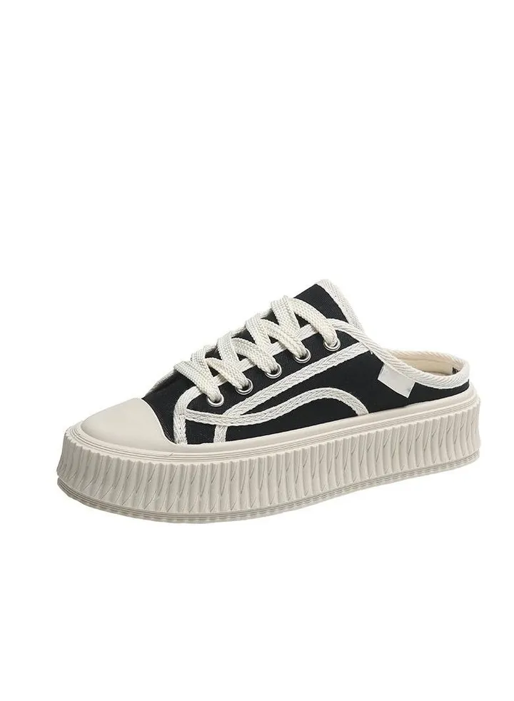 Summer New Cookie Shoes Ins Tide Korean Version Of Half Drag Canvas Shoes Thick Soled Student Casual Shoes