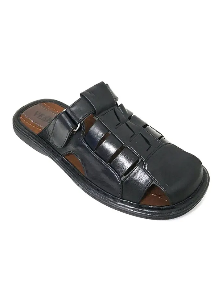 Stitch Detail Sandals With Hook And Loop Closure BLACK/GREEN