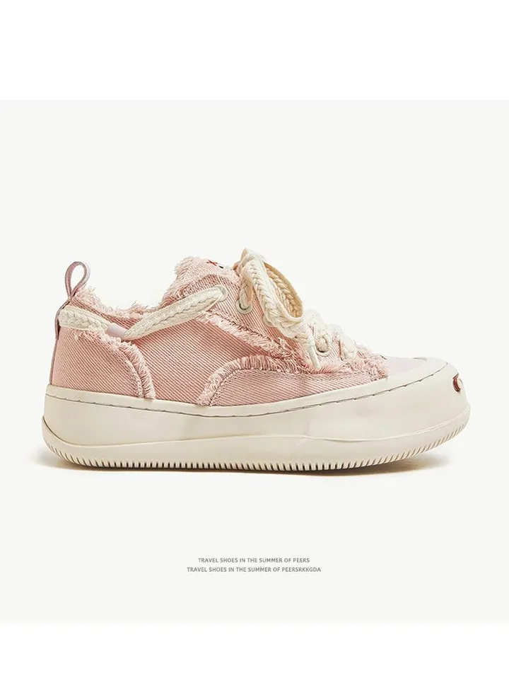 Summer Breathable Open Tide Shoes, Thick Soles Raising Canvas Skateboard Shoes, Small Incense Wind Couple Shoes
