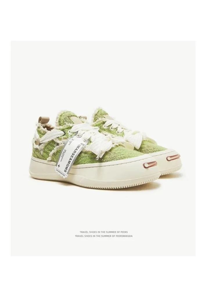 Summer Breathable Open Tide Shoes, Thick Soles Raising Canvas Skateboard Shoes, Small Incense Wind Couple Shoes