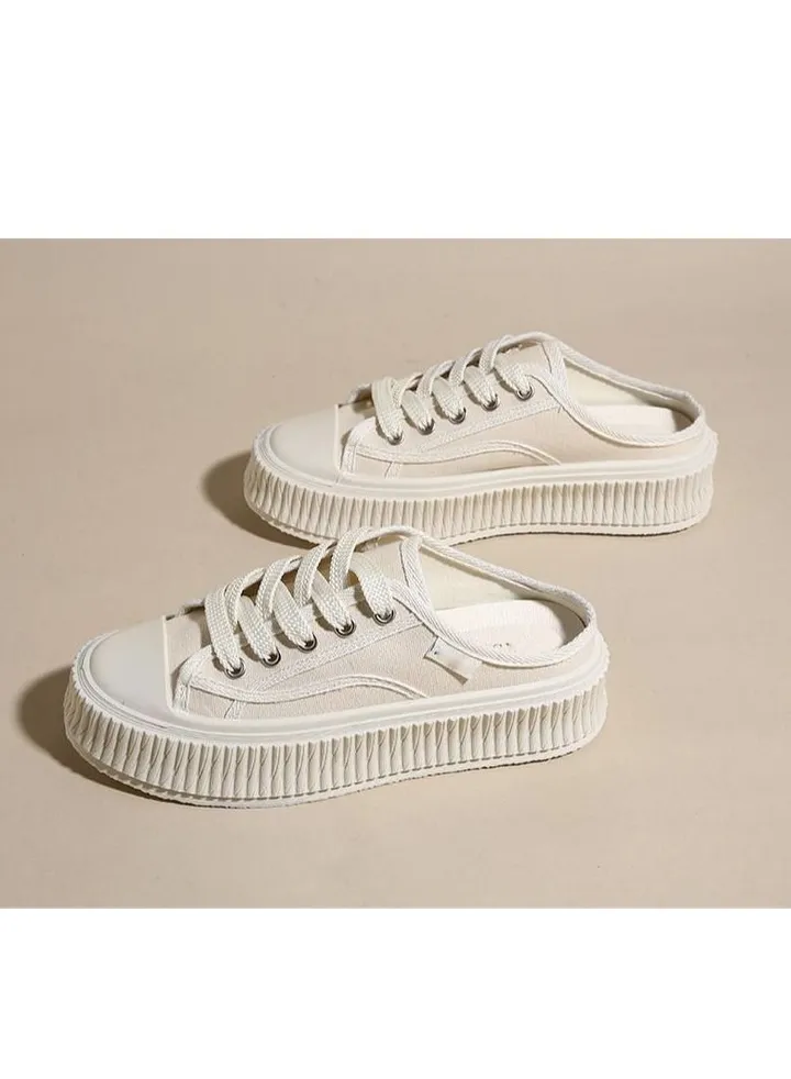 Summer New Cookie Shoes Ins Tide Korean Version Of Half Drag Canvas Shoes Thick Soled Student Casual Shoes