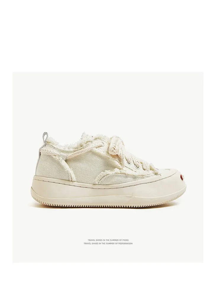 Summer Breathable Open Tide Shoes, Thick Soles Raising Canvas Skateboard Shoes, Small Incense Wind Couple Shoes