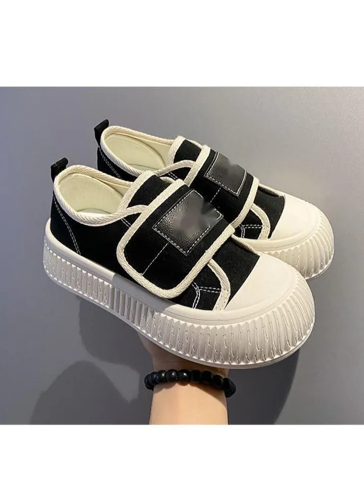 New Thick Soled Small White Shoes Big Canvas Women's Shoes Students Magic Buckle Platform Shoes