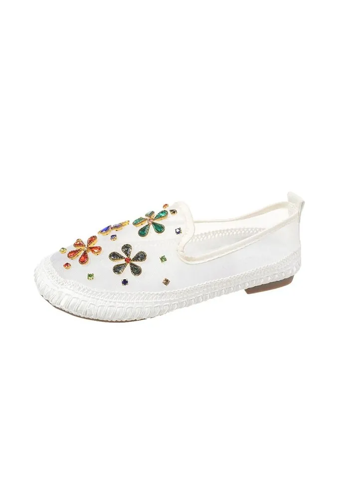 Korean Version Mesh Rhinestone Bean Shoes For Women 2023 New Round Toe Flat Bottom Versatile Fashion Lazy Casual Shoes For Women Half Trailer