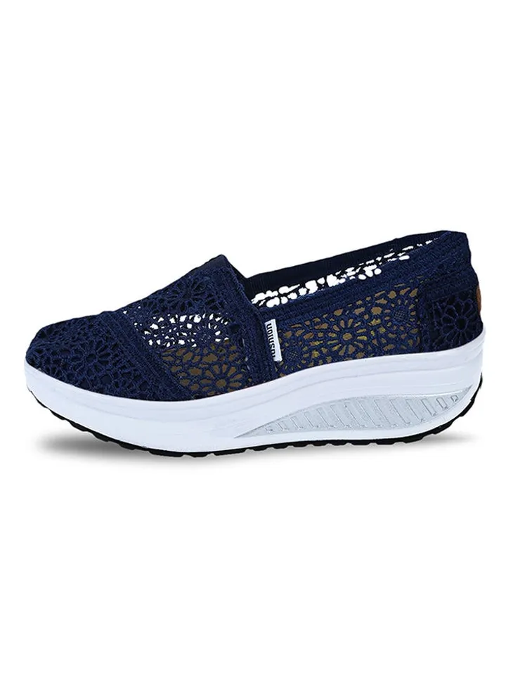 Hollow Slip On Platform Comfort Shoe Deep Blue