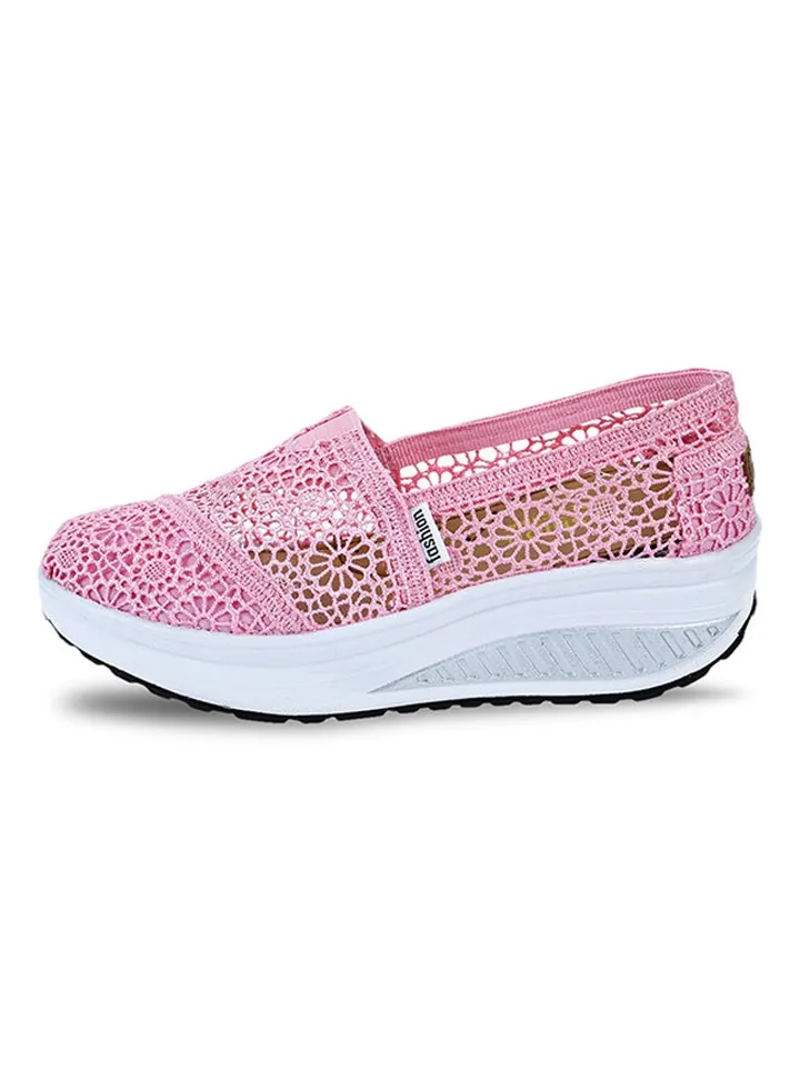 Hollow Slip On Platform Comfort Shoe Pink