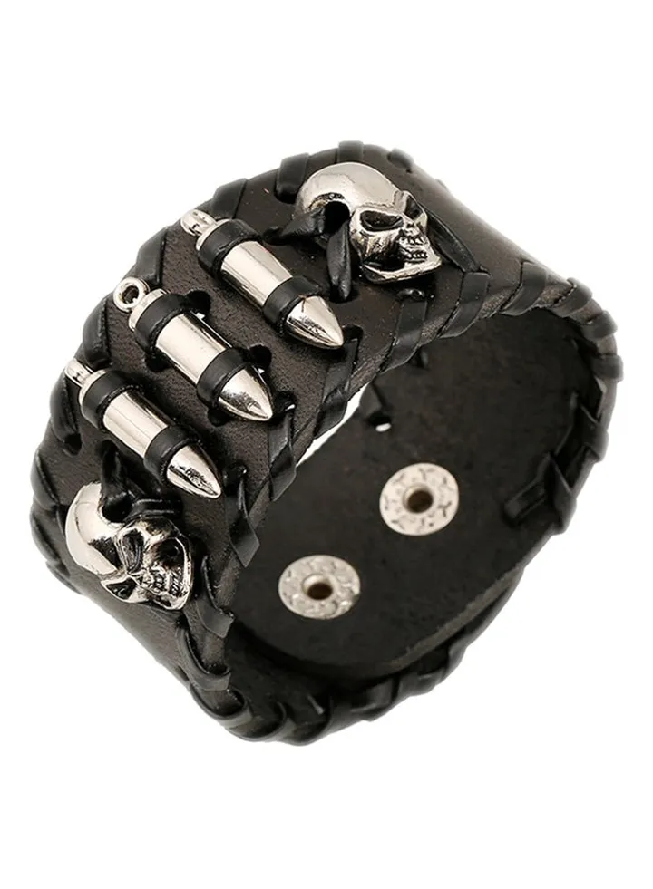 Leather Skull Punk Bracelet