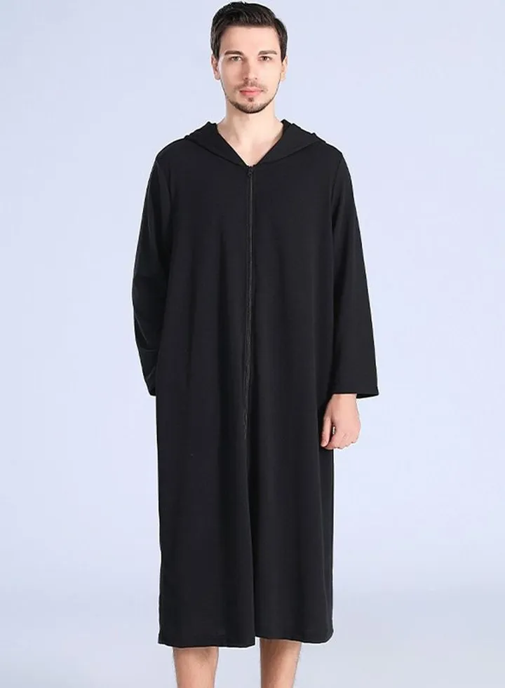 Fashion Long zip-up bathrobe with hood, perfect for vacations by the sea, and beach vacations