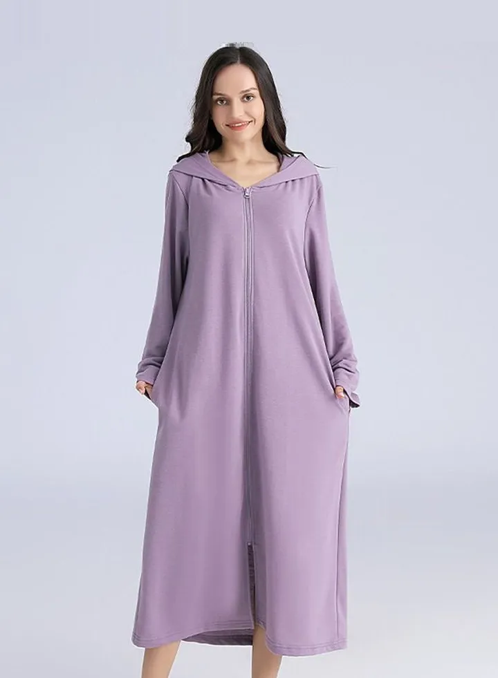 Fashion Women Long zip-up bathrobe with hood, perfect for vacations by the sea, and beach vacations