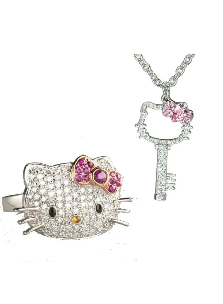 Sanrio Hello Kitty Full Diamond Necklace Ring Set