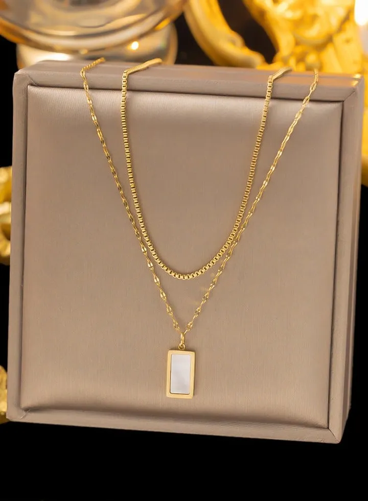 Arabic style fashionable necklace, white shell pendant titanium steel necklace, high-end women's double-layer collarbone chain
