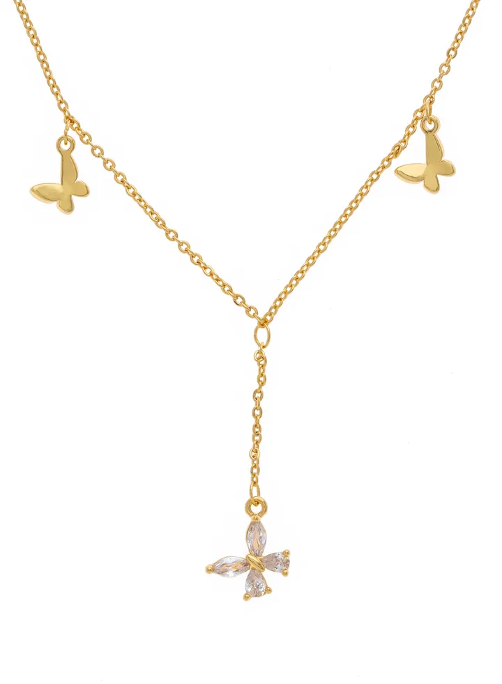 Necklace with dangling butterfly pendants