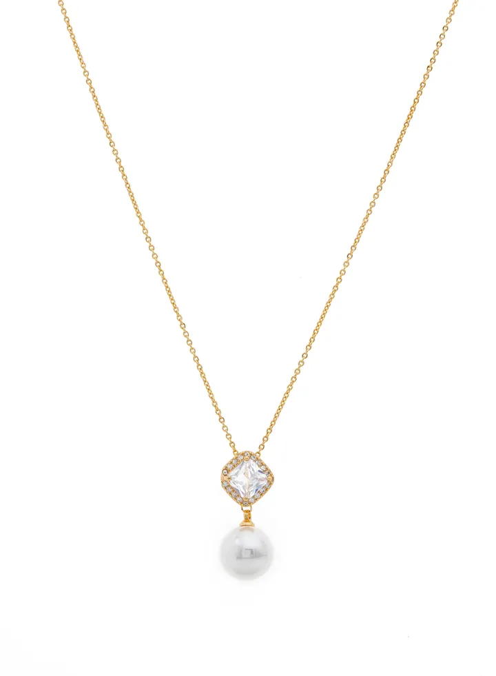 Zircon necklace with a dangling pearl