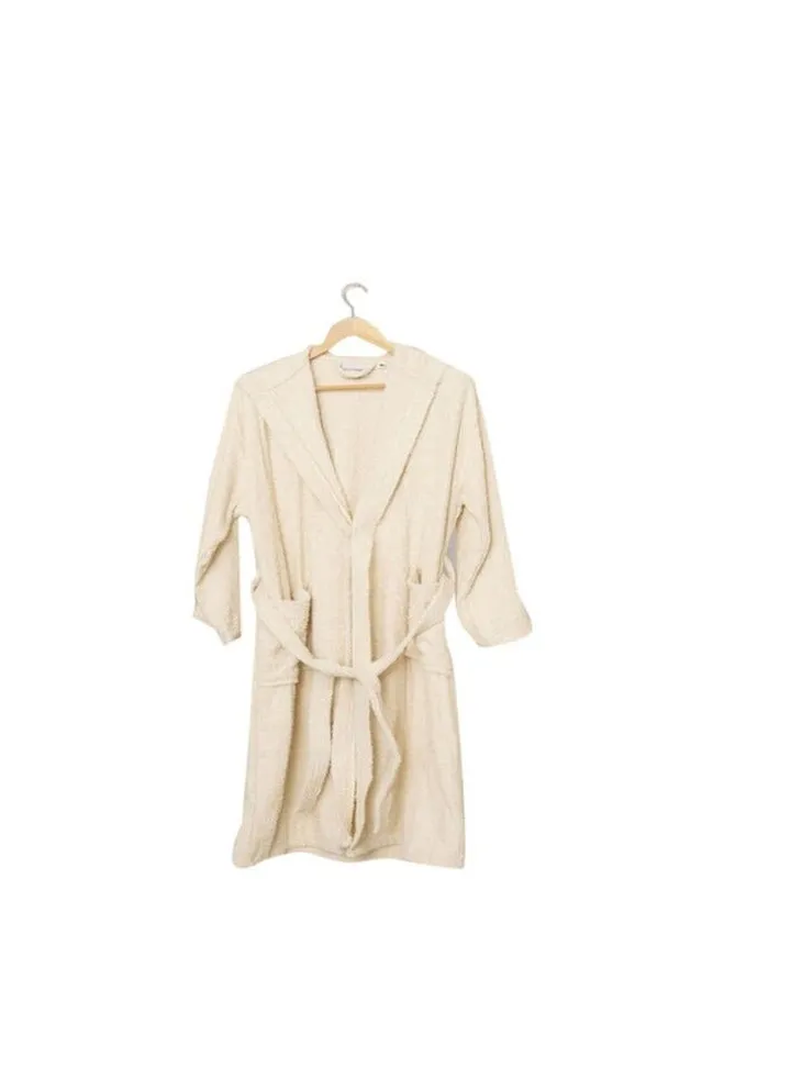 Soft Comfort Hooded Cotton Bathrobe With 2 Pockets, Beige Free Size