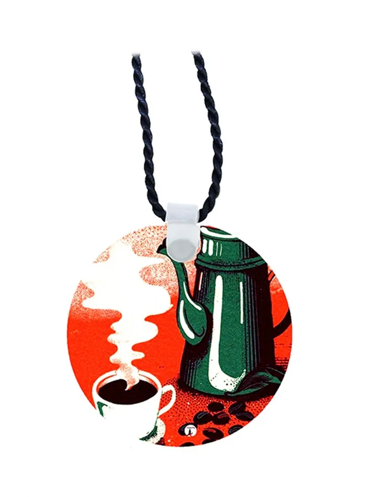 Coffee Cup And Kettle Printed Pendant Necklace