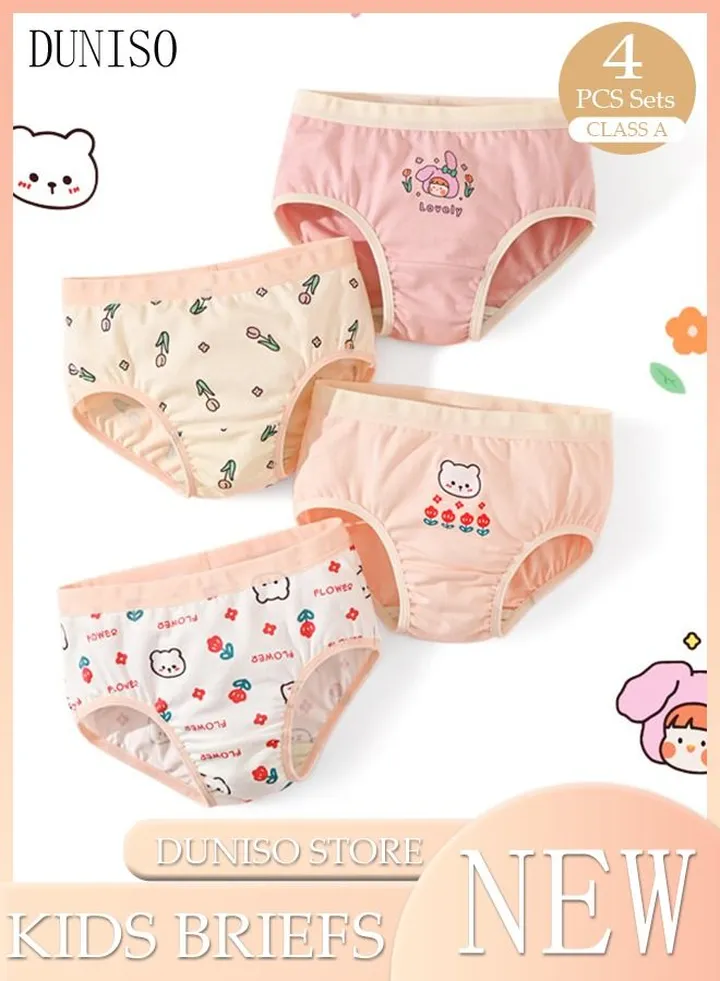 4 Pack Girl's Briefs Set Kid's Cotton Underwear Short Briefs Breathable and Soft Underpants with High Elastic Waistband Soft Little Girl Pants