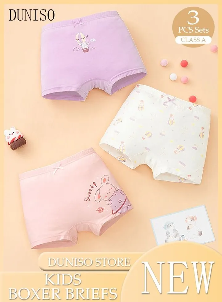 3 Pack Girl's Briefs Kid's Cotton Underwear Short Briefs Breathable and Soft Underpants with High Elastic Waistband Soft Little Girl Pants