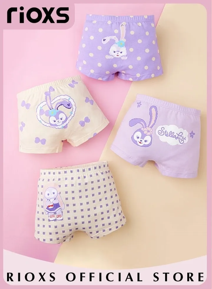 Kids 4 Pack Cotton Brief Underwear Printed Boxer Briefs with Comfort Soft Waistband for Girls